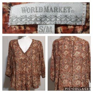 World Market flowy cotton boho top blouse size medium